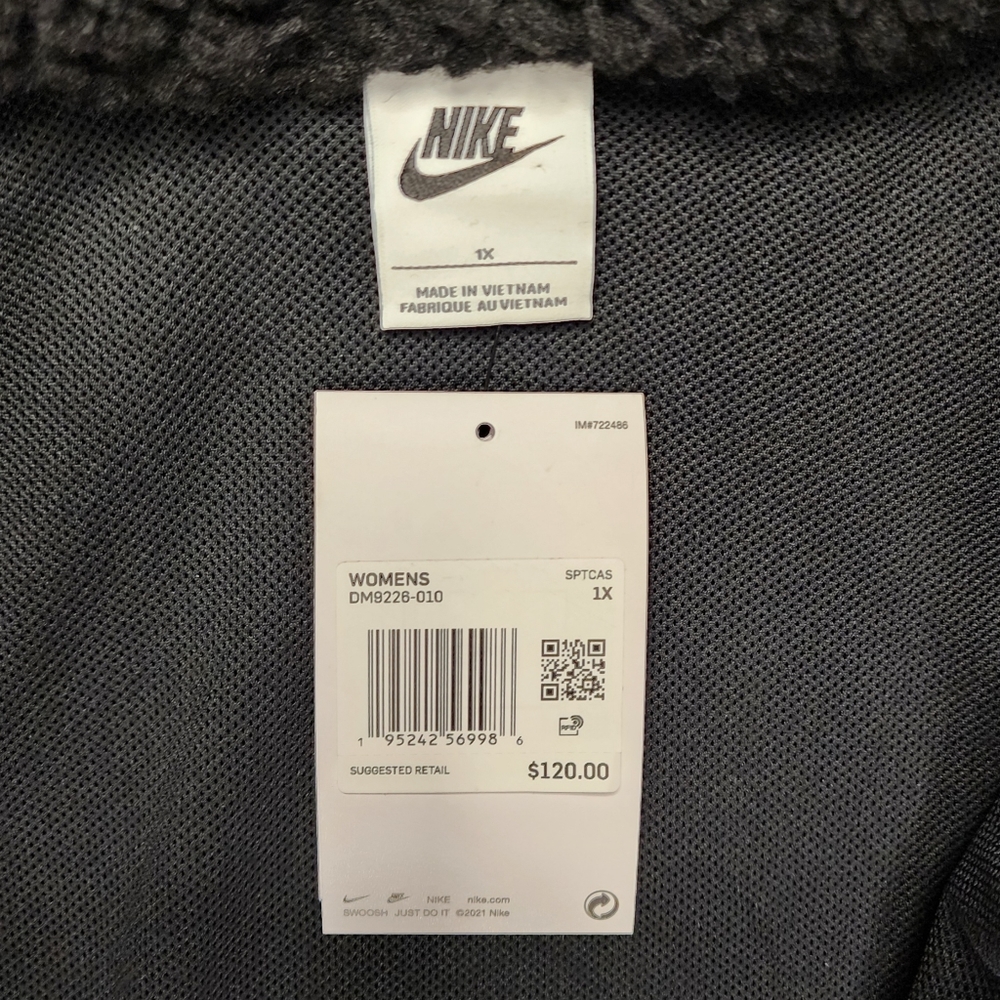 Nike Womens Sz 1x NSW Sportswear Swoosh Full-Zip Jacket Sherpa Faux Fur Black - Picture 9 of 12